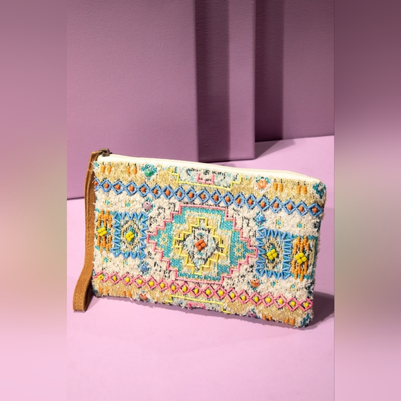 Colorful Handmade Hand Beaded Wristlet Clutch - Ethnic Inspired Geometric Design - Picture 2 of 7